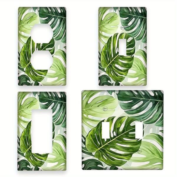 1pc Green Plant Decor Light Switch/Outlet Cover Plate, Suitable For Home Bedroom Kitchen Room Decoration, Summer