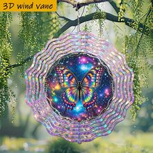 1件3D“宇宙中翩翩起舞的彩色蝴蝶”装饰艺术品,10英寸*10英寸,带旋转挂钩,360° DIY创意风力驱动动态家居花园装饰(不含吊坠),款式随机 - 多色 - 查看 5
