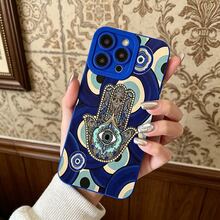 Hamsa Hand And Evil Eye Pattern  Case For  15/14 Series | Full-Coverage Drop Protection With Matte Finish - Màu xanh lam - Xem 1