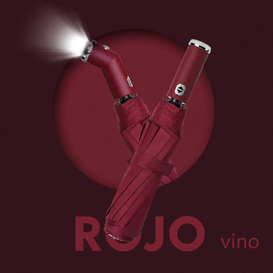 Automatic Umbrella With LED Light And UV Protection, Foldable And Windproof For Sun And Rain - Red - View 1