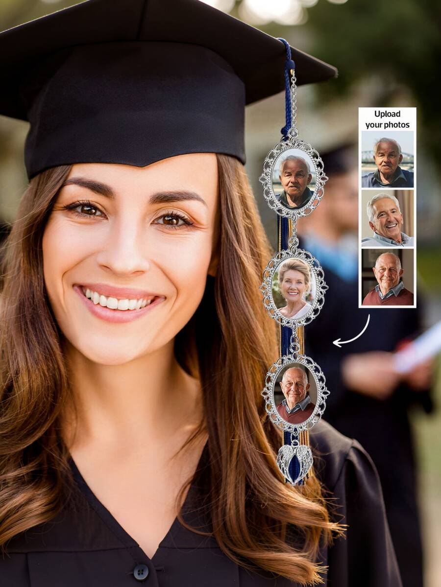 Personalized Graduation Tassel Photo Pendant With Angel Wings, Graduation Gift, Customized Graduation Memorial Photo Pendant, Angel Wings Tassel Hanging On Graduation Cap, Personalized Graduation Souvenir, Colorful, Cute, Funny, Fashionable - C-graduation Cap Photo Pendant - View 1