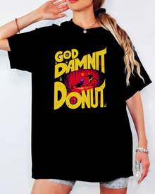Funny "God Damnit Donut" Cartoon Print T-Shirt, Humorous Adventure Scene Unisex Casual Top - Black - View 8