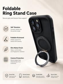 1 ốp lưng điện thoại có vòng xoay từ tính màu đen mờ, tương thích với iPhone 17/16/15/14/13/12/11/Pro MAX/Galaxy/Honor Series, xoay 360°, chống bám vân tay, chất liệu TPU chống sốc. - màu đen - Xem 3