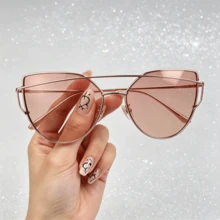 Large Frame Black Round Face Big Face Fashion Glasses For Women, Elegant High-End Square Glitter Glasses 2026 New Style, Comes With Black Glasses Case Box - 26808 Gold Frame Pink Mercury Sheet - View 2