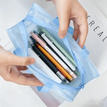 1 hộp đựng bút bằng nhựa PVC trong suốt, dung tích lớn, chống thấm nước, có khóa kéo, thích hợp cho học sinh và du lịch. - túi đựng đồ - Xem 2