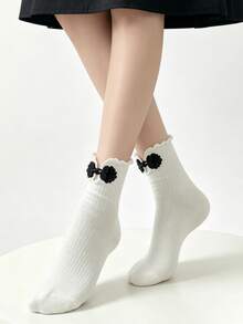 1/2 Pairs Chinese Style Cheongsam Button Ruffled Lolita Mid-Calf Socks, Spring/Summer - Multicolor - View 9