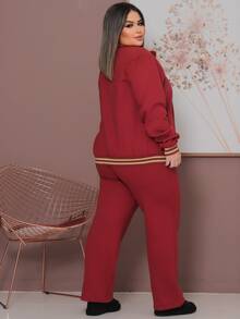 Plus Size Tracksuit Set With Lace Detail, Women's Winter Fashion. - 亮橙色 - 查看 2