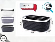 HOMYGO-Cestas organizadoras de plástico estilo mimbre en blanco/gris/gris oscuro, disponibles en 3 tamaños: 24.5*17*12.5cm para escritorio y baño, 30*21*13.5cm con asa para uso doméstico, y 37*26*15cm para ropa de dormitorio y almacenamiento en el baño. - Gris Oscuro - Ver 5