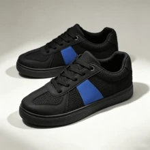 Unisex Urban Rhythm Hip Hop Dance Low-Top Canvas Shoes, Thick-Soled Women's Sturdy Athletic Sneakers, Casual Versatile White Sports Shoes, Suitable For Spring And Summer - Black and Blue - View 1