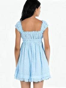 Cute  Casual    Lace    Backless  Ruffle    Y2k Summer Babydoll Dress  Beach  Travel  Daily  Dating  Vacation    Summer Sundress - 淺色水洗藍 - 查看 6