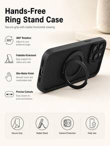 1 ốp lưng điện thoại có vòng xoay từ tính màu đen mờ, tương thích với iPhone 17/16/15/14/13/12/11/Pro MAX/Galaxy/Honor Series, xoay 360°, chống bám vân tay, chất liệu TPU chống sốc. - màu đen - Xem 4