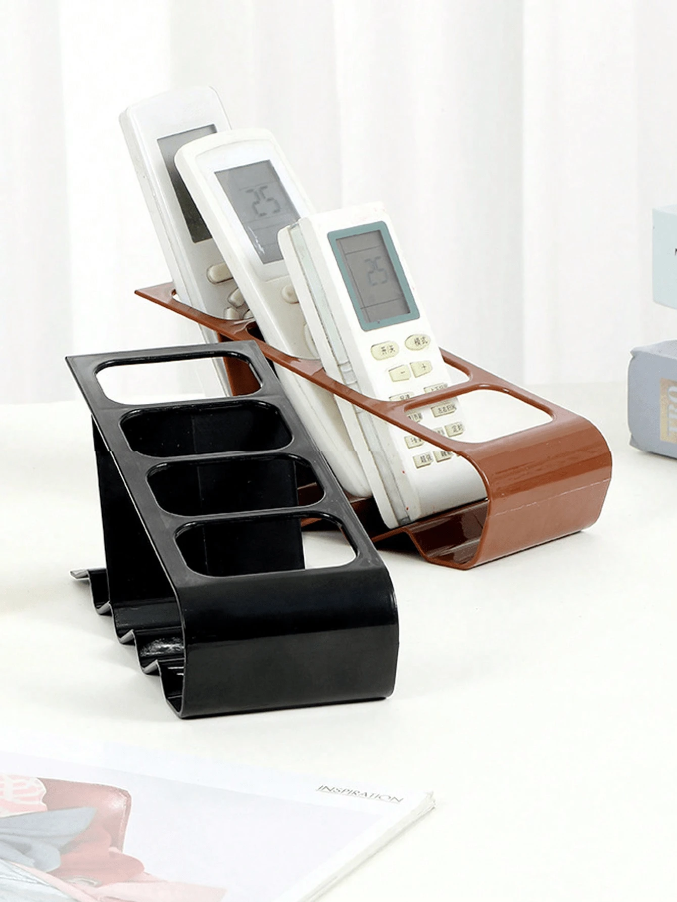 1pc Air Conditioner Remote Control Storage Box, Wall-Mounted TV Remote Organizer, Multi-Function Rubber Remote Control Holder, Home Bedroom Kitchen Decor, School Office Travel Essential, Summer Beach Accessory, Graduation Gift Mother's Day Gift, Durable Rubber Desktop And Wall-Mounted Storage Rack - Multicolor - View 1
