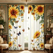 2pcs Rustic Style Curtains, Butterfly And Sunflower Pattern, Rod Pocket Design For Privacy Protection, Polyester Material, Suitable For Seasonal Parties And Holiday Decorations, Applicable To Bedroom, Living Room, Tea Room, Dining Room And Other Multiple Scenes. 2D Pattern Design, Spring Decoration Curtains - Multicolor - View 6