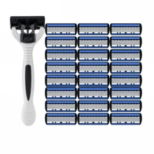 2 Razor Holders + 36 Blades, 6-Layer Manual Razor, Unisex, Stainless Steel Replaceable 6-Layer Blade Shaving Tool - Grey - View 17