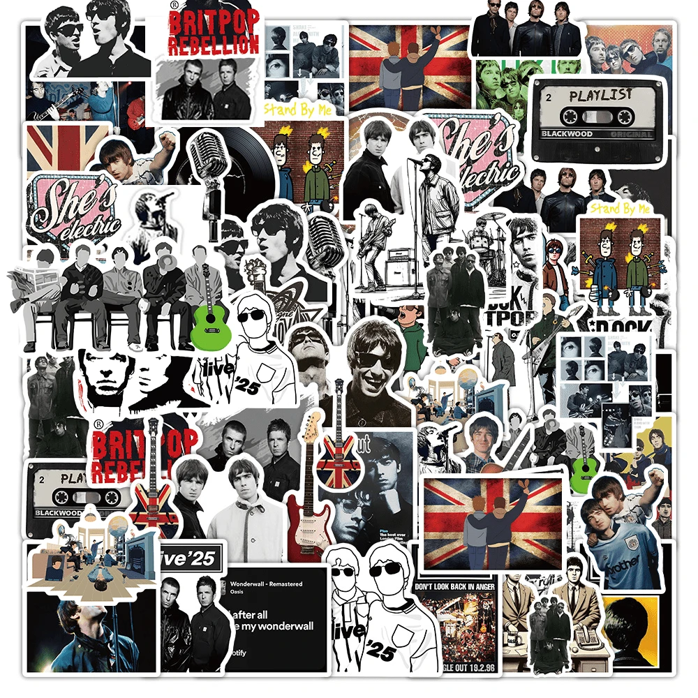 50 piezas de pegatinas con el tema de la banda de rock Oasi.S, adecuadas para fans de música rock, se pueden pegar en portátiles, guitarras, patinetas y decoraciones de fiesta - Multicolor - Ver 1