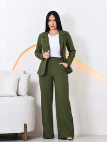 Tailored Formal Suit: Blazer And Trousers - Army Green - View 2