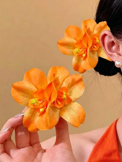 2 chiếc kẹp tóc hoa màu cam, kẹp tóc hoa lụa lớn dành cho nữ, phụ kiện tóc mùa hè, đi biển, dự tiệc cưới, kẹp tóc hoa dâm bụt kiểu Hawaii.