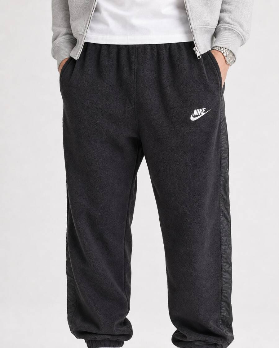 Nike Essentials 纯色品牌标志抽绳休闲裤,黑色 - 黑色 - 查看 1