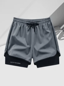 1pc Men's Outdoor Sports Running Shorts, Breathable Quick-Dry Printed, Suitable For Spring/Summer Outdoor Running & Fitness - Dark Grey - View 2