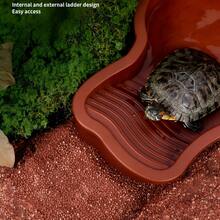 1pc Sloped Extra Large Reptile Bathtub - Ideal For Geckos, Snakes, Turtles And Bearded Dragons - Durable Plastic Aquarium Accessory, Brown Leaf Design, Reptile Tank Accessory, Turtle Bath Tub, Suitable For Reptiles And Amphibians, Perfect For Feeding And Drinking - Multicolor - View 4