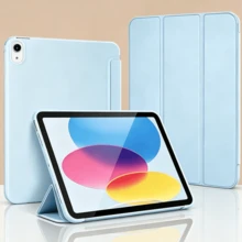 3-Fold Flat Tablet Protective Case, Compatible With Ipad 11th Gen, A16 Case, Smart Sleep/Wake, Full-Body Drop Protection, Fashionable PU Leather, Minimalist Solid Color Case, Compatible With IPad 9th/10th Gen 10.2", Air 11", 10th Gen, Compatible With Honor Pad X8A/X8B/X9, MatePad 11.5S 2026/MatePad SE 11"/MatePad 11.5 Case - White Ice Color - View 2