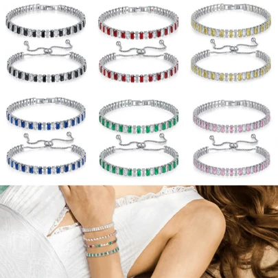 1 chiếc vòng tay hạt vuông ombre độc đáo, 6 màu để lựa chọn phối lớp, vòng tay dây xích đính đá Cubic Zirconia sáng bóng, phù hợp để đeo hàng ngày và dự tiệc.