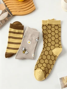 3 đôi tất cổ cao họa tiết ong, thiết kế dễ thương và vui nhộn, thoáng khí và đa năng, tất casual đẹp mắt, unisex. - Nhiều màu - Xem 2
