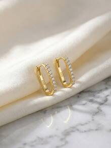 1 Đôi bông tai bạc 925 đính đá Zirconia lấp lánh, kiểu dáng thời trang, đường kính 1.5cm, thích hợp làm quà cưới/sinh nhật cho nữ, hoặc đeo hàng ngày, kèm hộp quà sang trọng. - Vàng - Xem 5