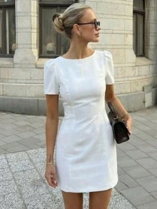 DEEKA Spring/Summer New Arrival Women's Fashion Pleated Pocket Mini Dress, European And American Style Elegant - White 1 - View 2