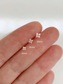 3 Pairs Of Pink Rhinestone Fashionable Ear Studs, High-Quality Elegant Earrings, Suitable For Multiple Ear Piercings Layering And Matching, Jewelry Accessories For All Seasons - Pink - View 4