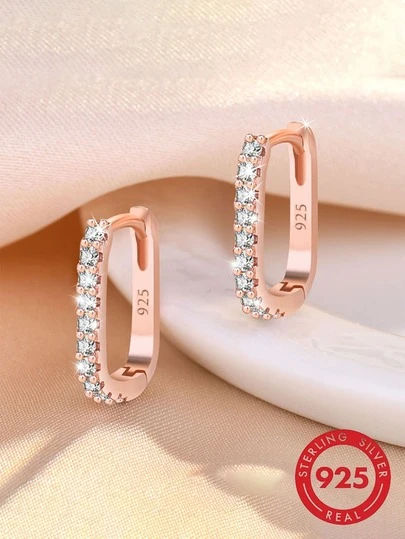 1 Đôi bông tai bạc 925 đính đá Zirconia lấp lánh, kiểu dáng thời trang, đường kính 1.5cm, thích hợp làm quà cưới/sinh nhật cho nữ, hoặc đeo hàng ngày, kèm hộp quà sang trọng.