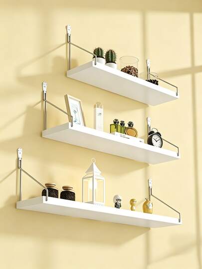 1pc (With Hook) 12in/16in/20in Floating Shelf, Wallmount Bookshelf, No Drilling Required, For Bedroom, Kitchen, Bathroom, Toilet, Indoor Wood Wall Mounted Storage Rack