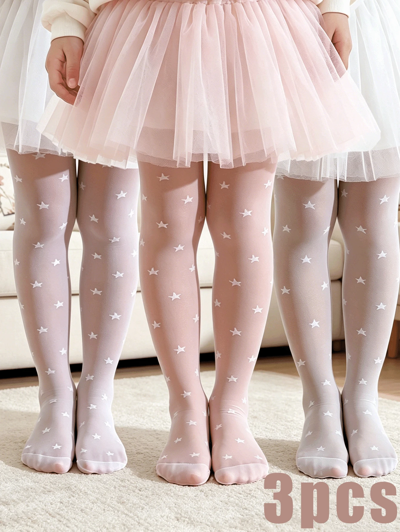 3 đôi quần tất họa tiết ngôi sao cho bé gái, legging mỏng, co giãn tốt, thoáng khí, tất múa cho trẻ em, đa năng cho mùa xuân và mùa thu. - Nhiều màu - Xem 1