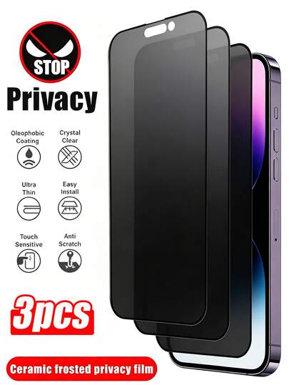 3 piezas de película protectora de pantalla mate y privada, apta para iPhone [película suave de cerámica], compatible con iPhone 17 Pro Max/17/17 Pro/16/16 Plus/16 Pro/16 Pro Max/15/15 Pro/15 Plus/15 Pro Max/14/13/12/11. Regalo de cumpleaños, proporciona protección de pantalla privada para familiares y amigos