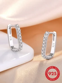 1 Đôi bông tai bạc 925 đính đá Zirconia lấp lánh, kiểu dáng thời trang, đường kính 1.5cm, thích hợp làm quà cưới/sinh nhật cho nữ, hoặc đeo hàng ngày, kèm hộp quà sang trọng. - Bạc - Xem 2