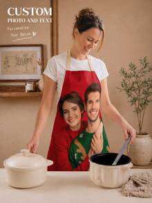 1 pieza Delantal de lino personalizado con impresión de foto, delantal de cocina personalizado con foto de mascota y logotipo para hombres, mujeres y chefs, regalo - Multicolor - Ver 1