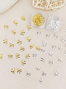 1盒金属柳条美甲装饰品，金银蝴蝶结3D美甲配件，魅力美甲沙龙，美甲用品，美甲装饰品 - 彩色 - 查看 3