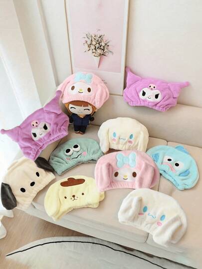 SANRIO 1条可爱卡通人物（美乐蒂/酷洛米/布丁狗）珊瑚绒发巾，超强吸水速干材质，柔软舒适，适合居家洗护、浴室淋浴、美容院护理、运动速干——可爱少女浴室配件，卡通浴帽，宿舍发巾，美容院吸水发帽，酒店速干发巾，运动速干发带，浴室必备，洗发吹干用品，返校浴室必备