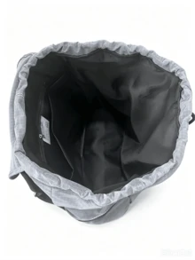 Large Capacity Fashionable Plaid Multi-Pocket Nylon Casual Backpack, Waterproof Lightweight Foldable Drawstring Patch Letter Travel Bag, Summer - Grey - View 5