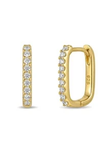 1 Đôi bông tai bạc 925 đính đá Zirconia lấp lánh, kiểu dáng thời trang, đường kính 1.5cm, thích hợp làm quà cưới/sinh nhật cho nữ, hoặc đeo hàng ngày, kèm hộp quà sang trọng. - Vàng - Xem 4