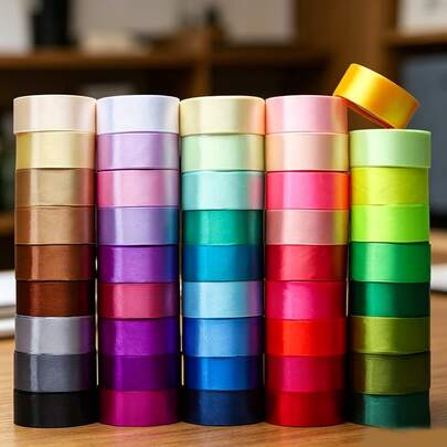 Cinta de satén de 1.5" (4cm) de ancho, 25 yardas, adecuada para decoración de sillas de boda, envoltura de regalos florales, lazos hechos a mano, empaquetado de ramos (múltiples colores disponibles)