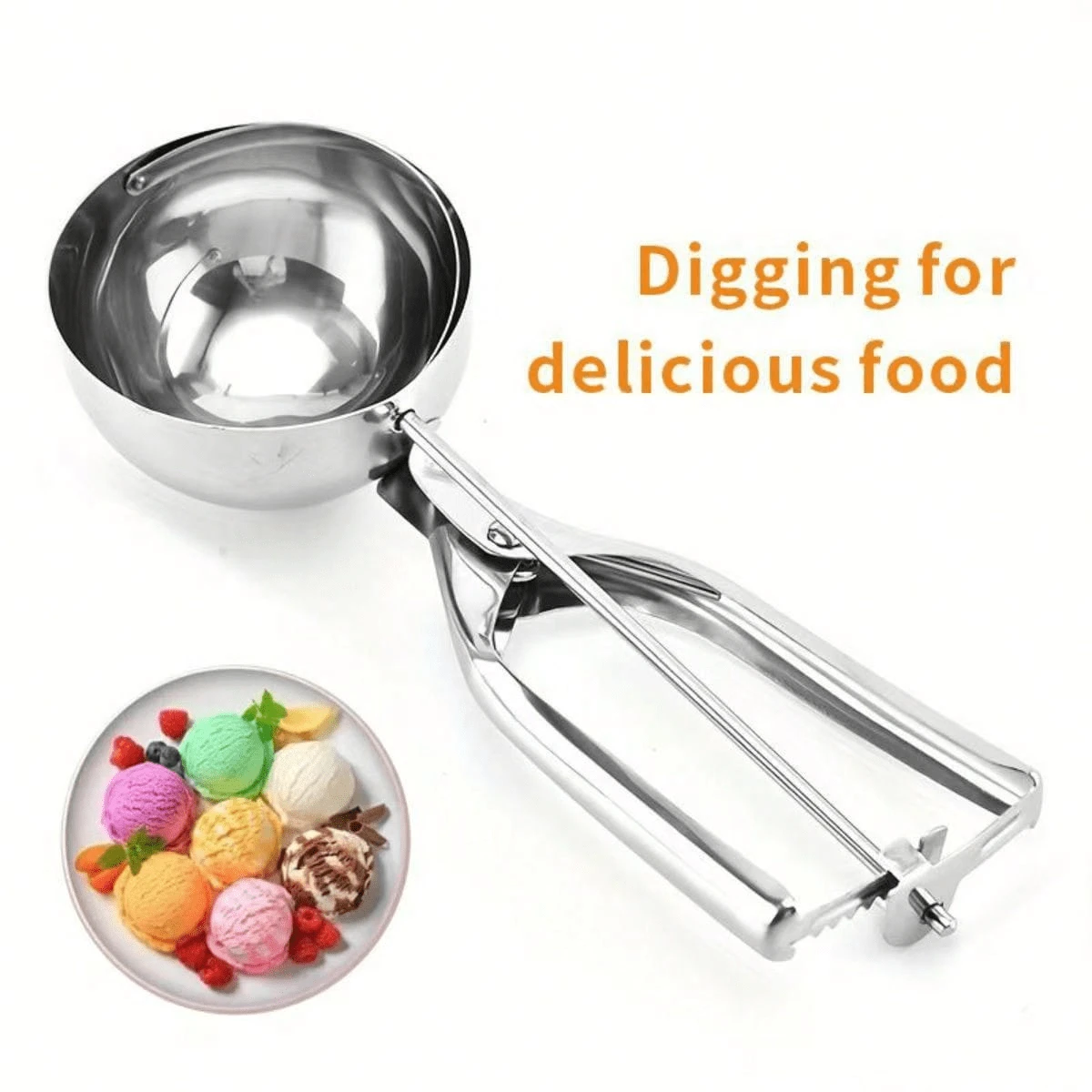 Cuchara para helado de acero inoxidable: ideal para postres familiares, confitería, helados, repostería y pasteles, cocina y hogar. - Plateado - Ver 1
