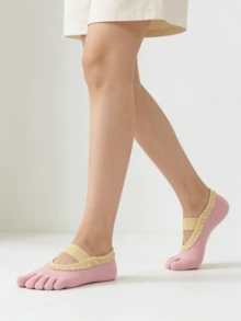 7双装春季甜美运动瑜伽普拉提蕾丝防滑带船袜 - 彩色 - 查看 7