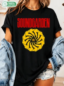 Soundgarden Spiral Logo Grafisk T-shirt, Grunge Rock Band Unisex Bomulls T-shirt, Retro Musik Streetwear Topp - Svart - Visa 6
