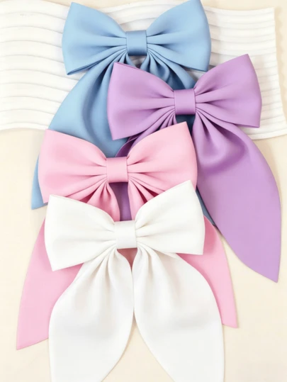 4 Pcs Large Hair Bows For Women Girls, Silky Satin Ribbon Hair Clips, French Style Coquette Hair Accessories, Pastel Colors ,Suitable For Daily Wear, Party, Weddin,Clip,Summer