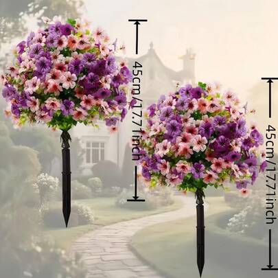 1/2 bó hoa giả ngoài trời kích thước 45cm/17.7inch kèm cọc, hoa giả màu tím chống tia UV dùng trang trí sân vườn.