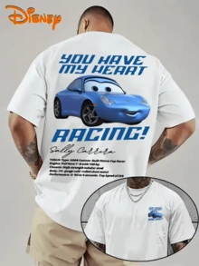 (Disney Licensed)Disney Cars Men's T-Shirt, Sally "You Have My Heart Racing" Graphic Tee, Oversized Crew Neck Short Sleeve Casual Streetwear T-Shirt, Sally Carrera With Funny Quote And Car Specs Print Men's Summer Top, Disney Officially Authorized Men's Short-Sleeved T-Shirts, Mens Clothes, Men, Ropa De Hombre, Summer Clothes, Men Shirts, Graphic Tees, Disney Outfits Men, Graphic Tees, Camisetas Para Hombre, Camisas Para Hombre, Summer Outfits For Men, Father's Day Gift, Perfect Gift For Family And Friends, Which Are Necessary For Birthday Parties, Disney Shirts, Mens Clothes, Summer Clothes, Officially Licensed Disney T-Shirts, Disney Men's And Women's Spring/Summer Fashion Casual Short-Sleeve T-Shirts - 白色 - 查看 1