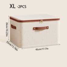 1 pieza/5 piezas Caja de almacenamiento plegable de tela, organizador con textura de lino con cremallera y asa, gran capacidad para ropa, ropa de cama y armario - Beis - Ver 11