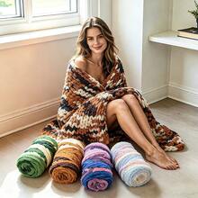 18oz/500g Chunky Ombre Knitted Roving, Super Bulky Striped Yarn For Beginner Handmade Blankets, Pet Beds - Multicolor - View 6
