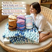 18oz/500g Chunky Ombre Knitted Roving, Super Bulky Striped Yarn For Beginner Handmade Blankets, Pet Beds - Multicolor - View 3